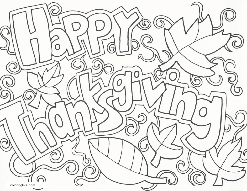 Printable Happy Thanksgiving Doodle Coloring Page for kids.