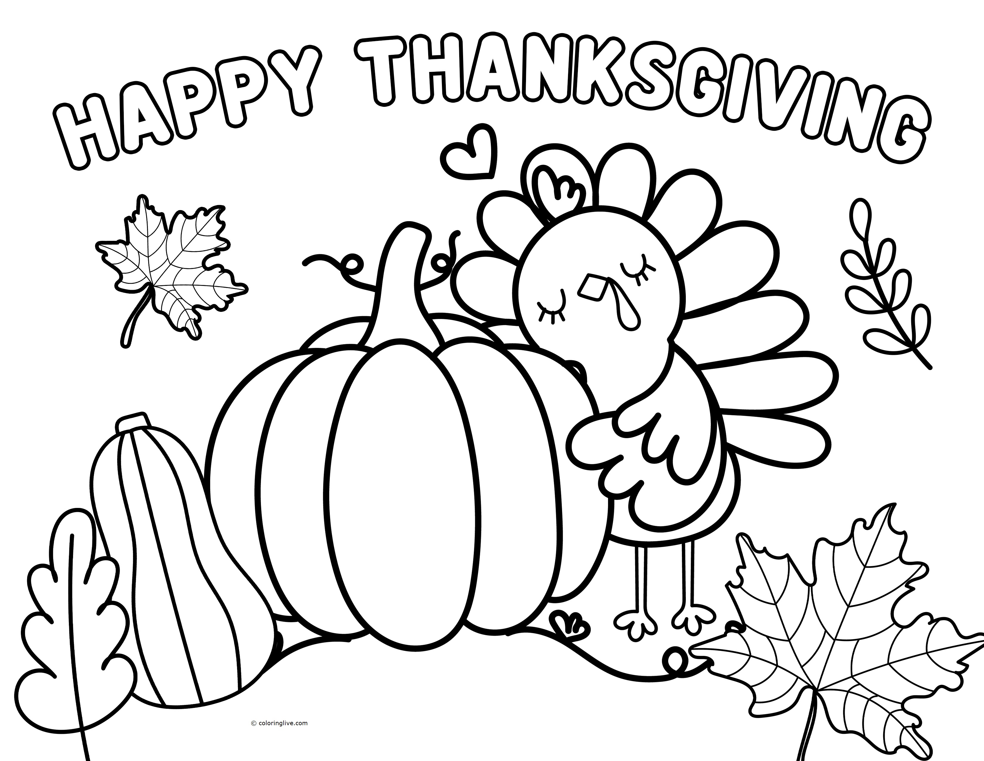 Printable Happy Thanksgiving Leaf Coloring Page for kids.