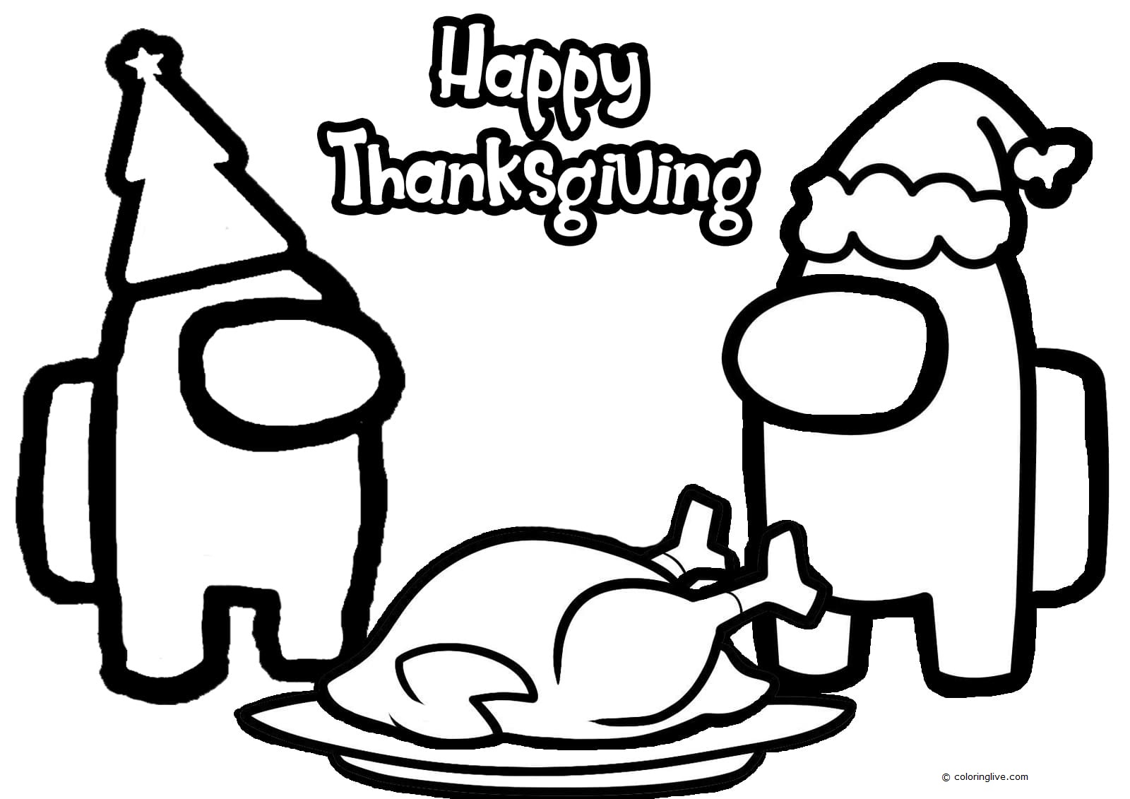 Printable Happy Thanksgiving Chicken Coloring Page for kids.