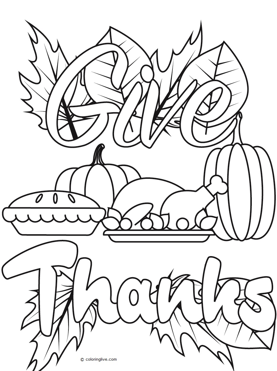 Printable Give thanks Coloring Page for kids.