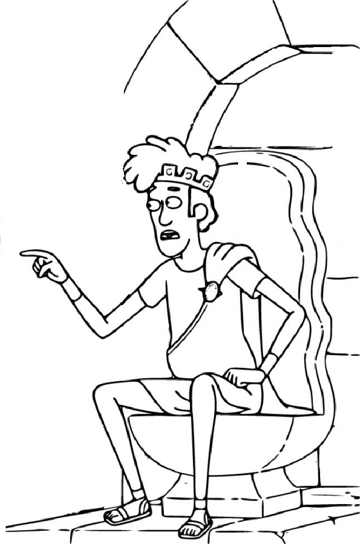 Printable King Tyrannis sitting on his throne Coloring Page for kids.