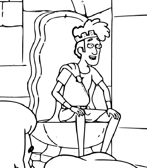 Printable King Tyrannis and his throne Coloring Page for kids.