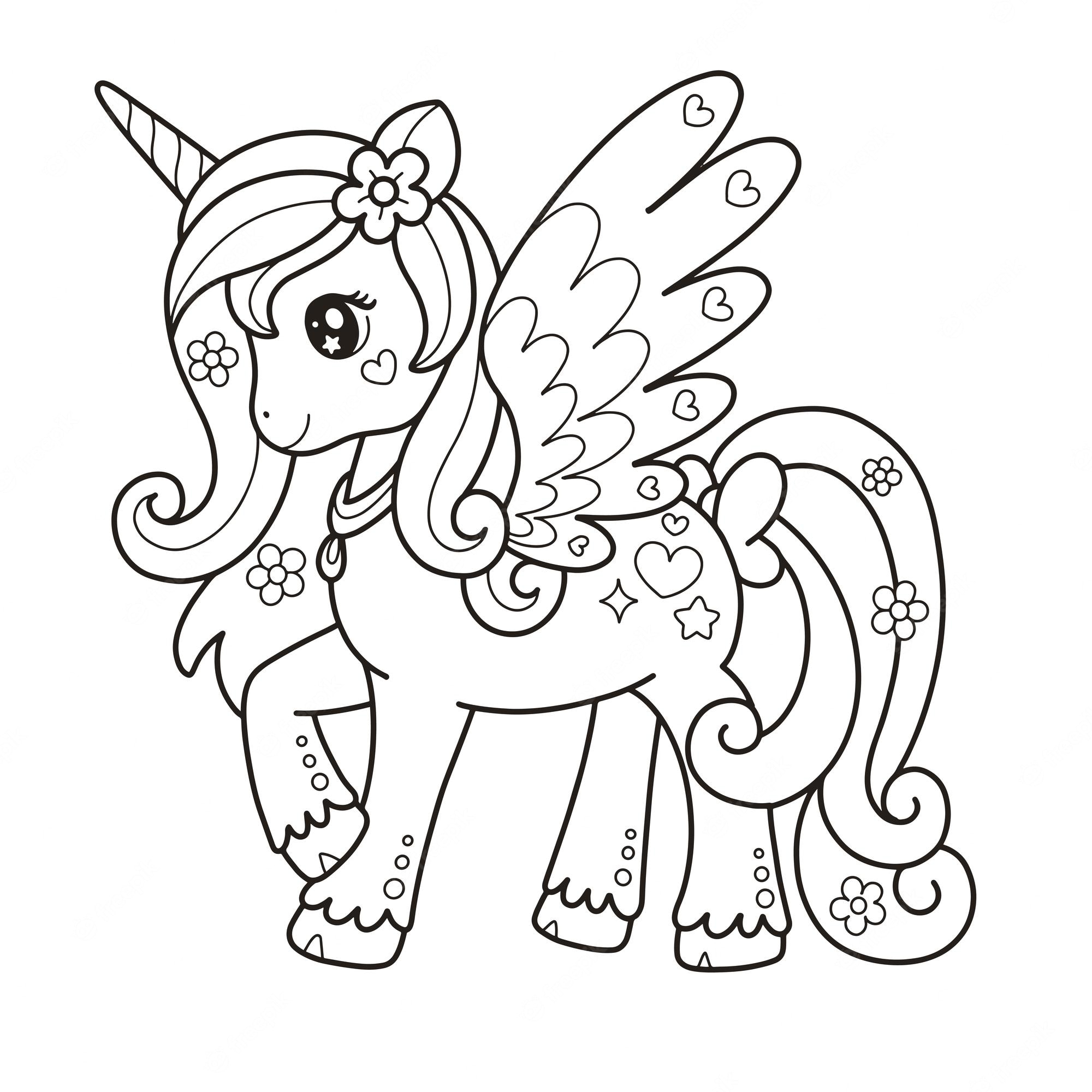 Printable A lovely unicorn illustration, symbolizing love and magic. Suitable for  by people of all ages Coloring Page for kids.