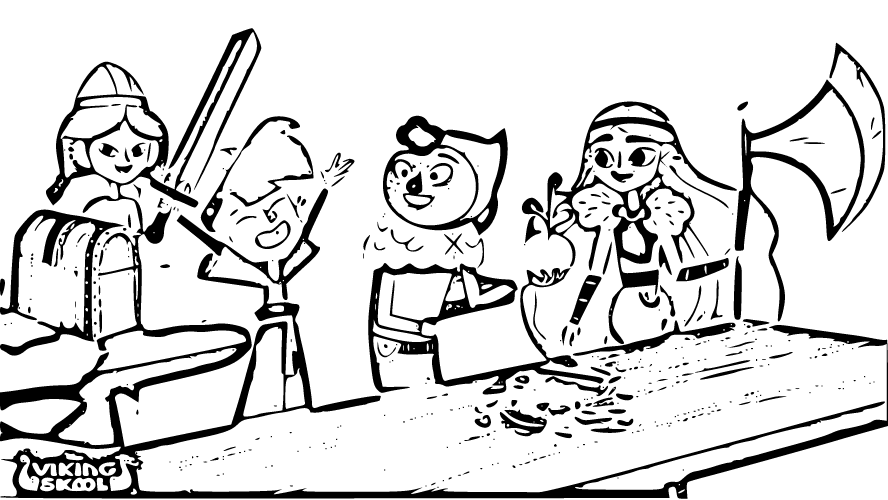 Printable Vikingskool Students at warrior lesson Coloring Page for kids.