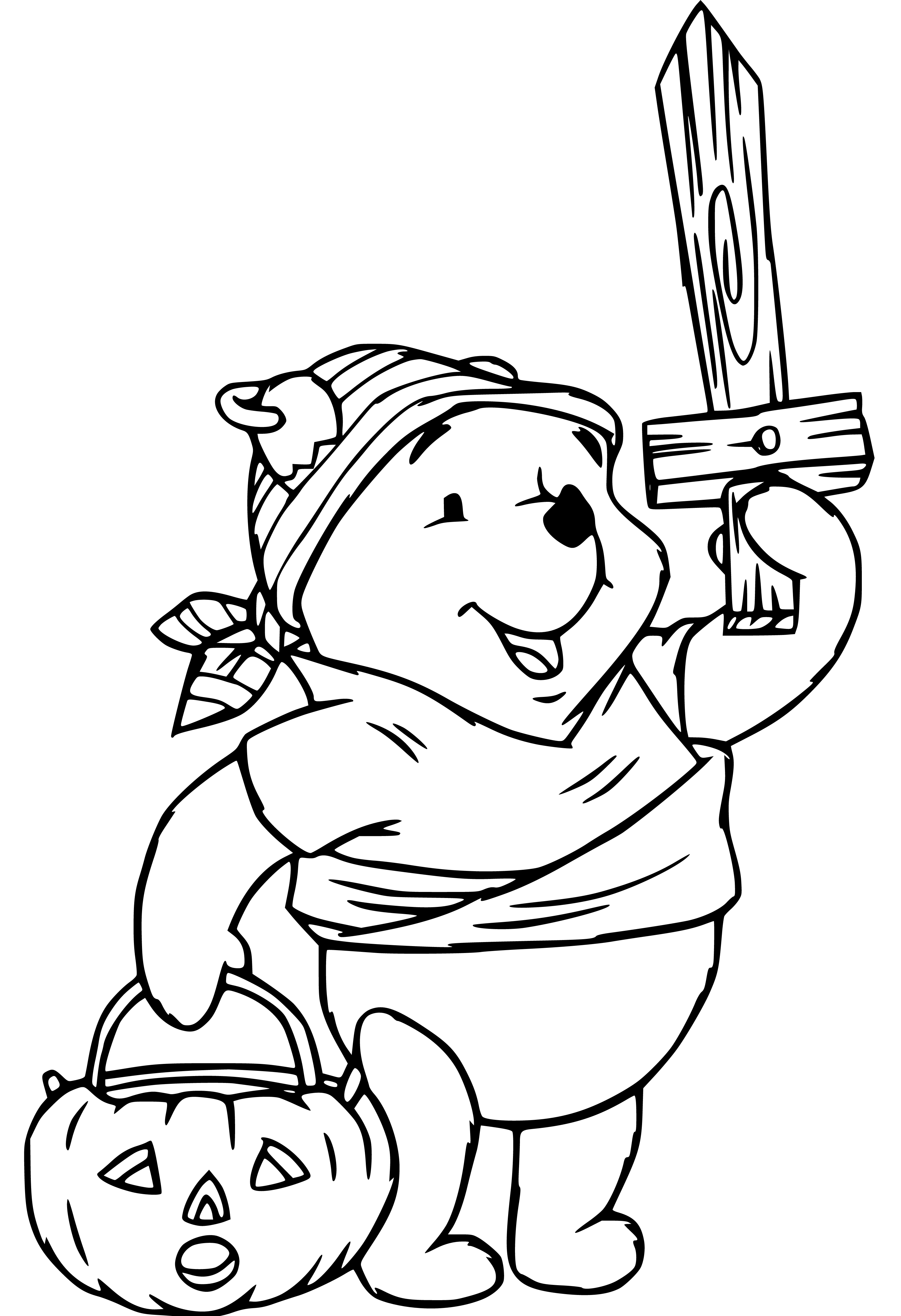 Printable Pooh Bear Halloween Coloring Page for kids.