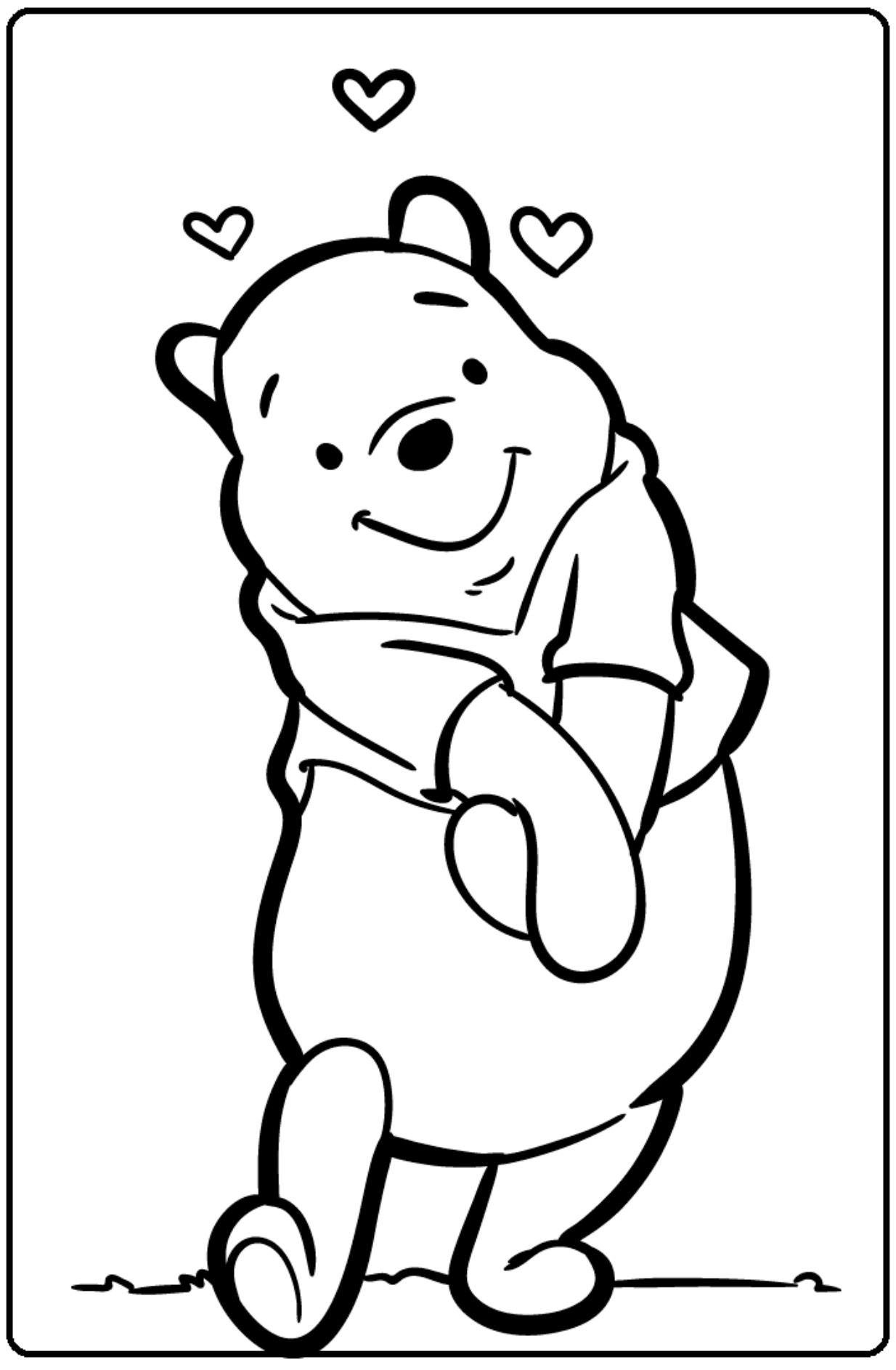 Printable Winnie the Pooh love hearts Coloring Page for kids.