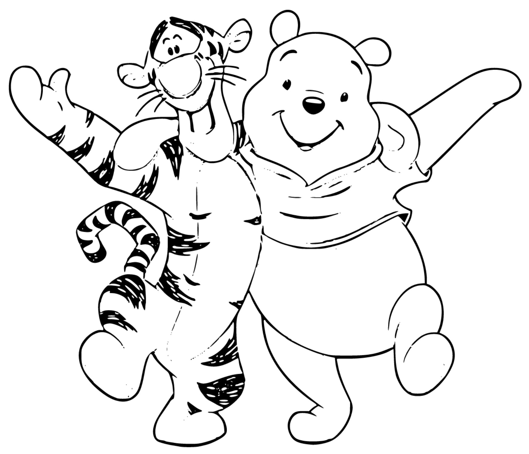 Printable Tigger and Winnie the Pooh Coloring Page for kids.