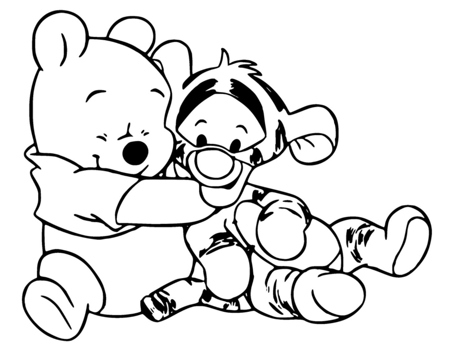 Printable Winnie the Pooh and Tigger Coloring Page for kids.
