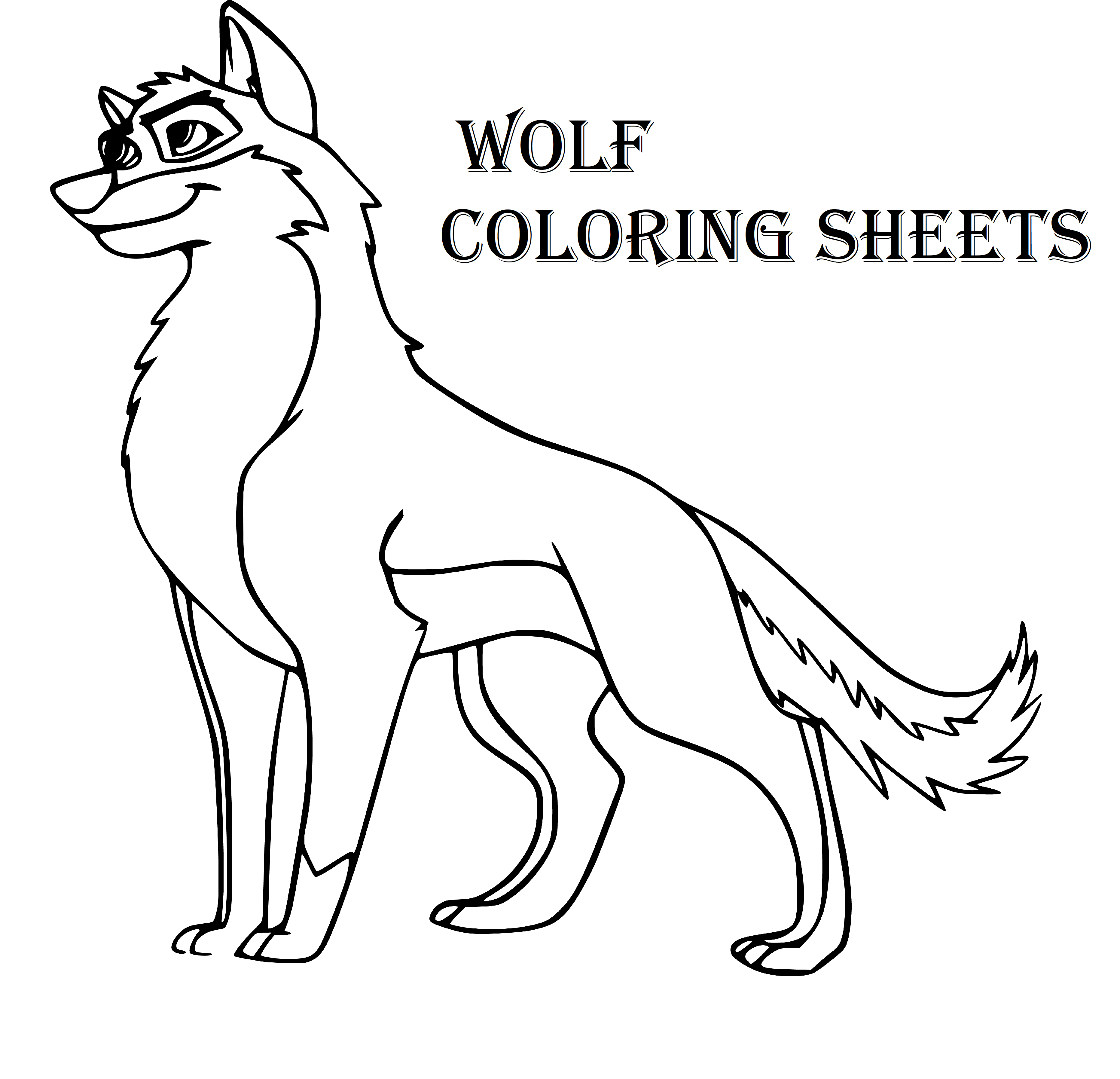 Printable Wolf drawing bw Coloring Page for kids.