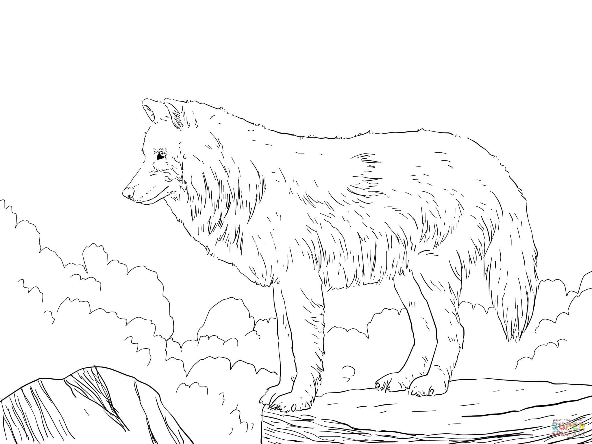 Printable Wolf sketch to color Coloring Page for kids.