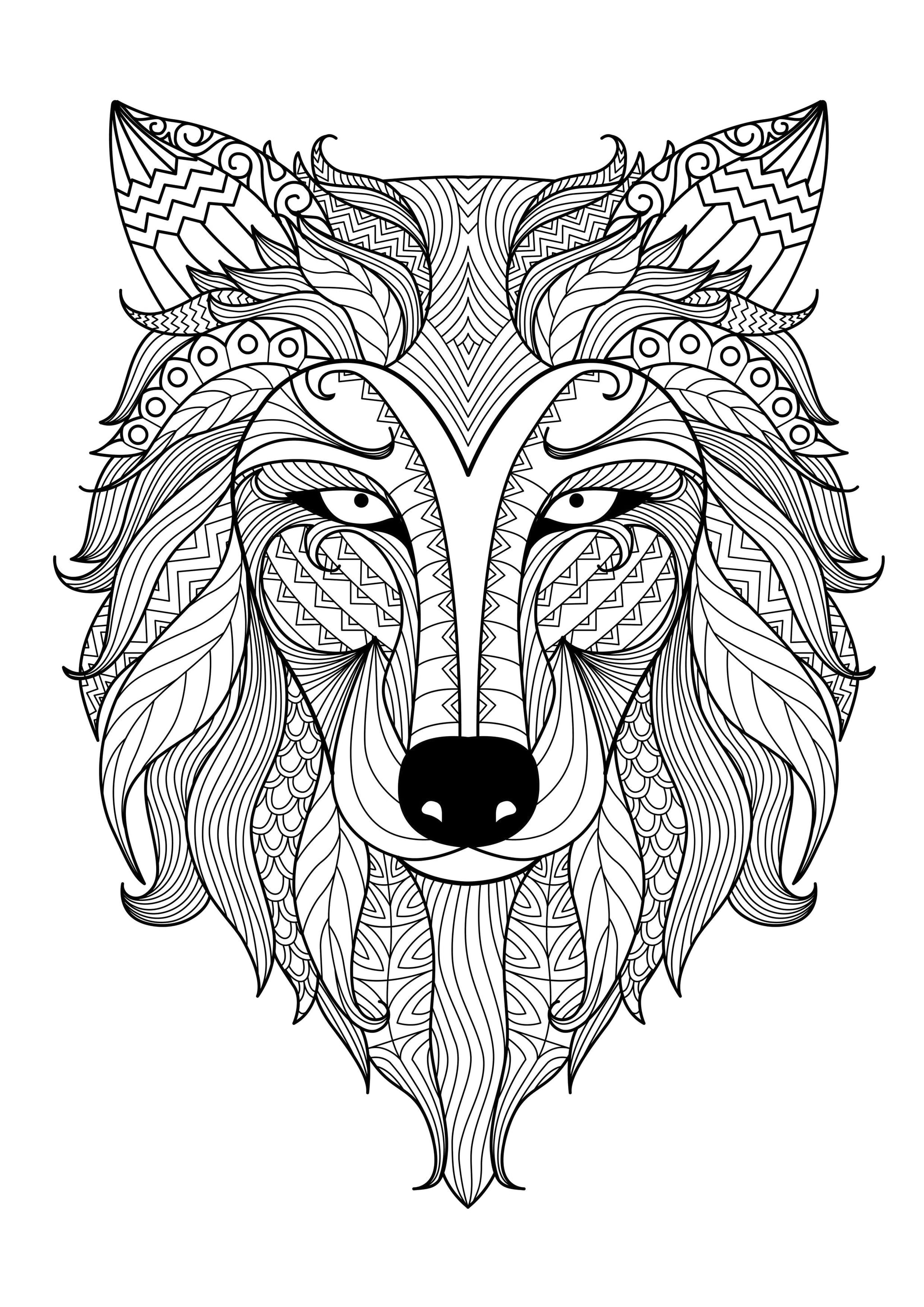 Printable Wolf zentangle Coloring Page for kids.