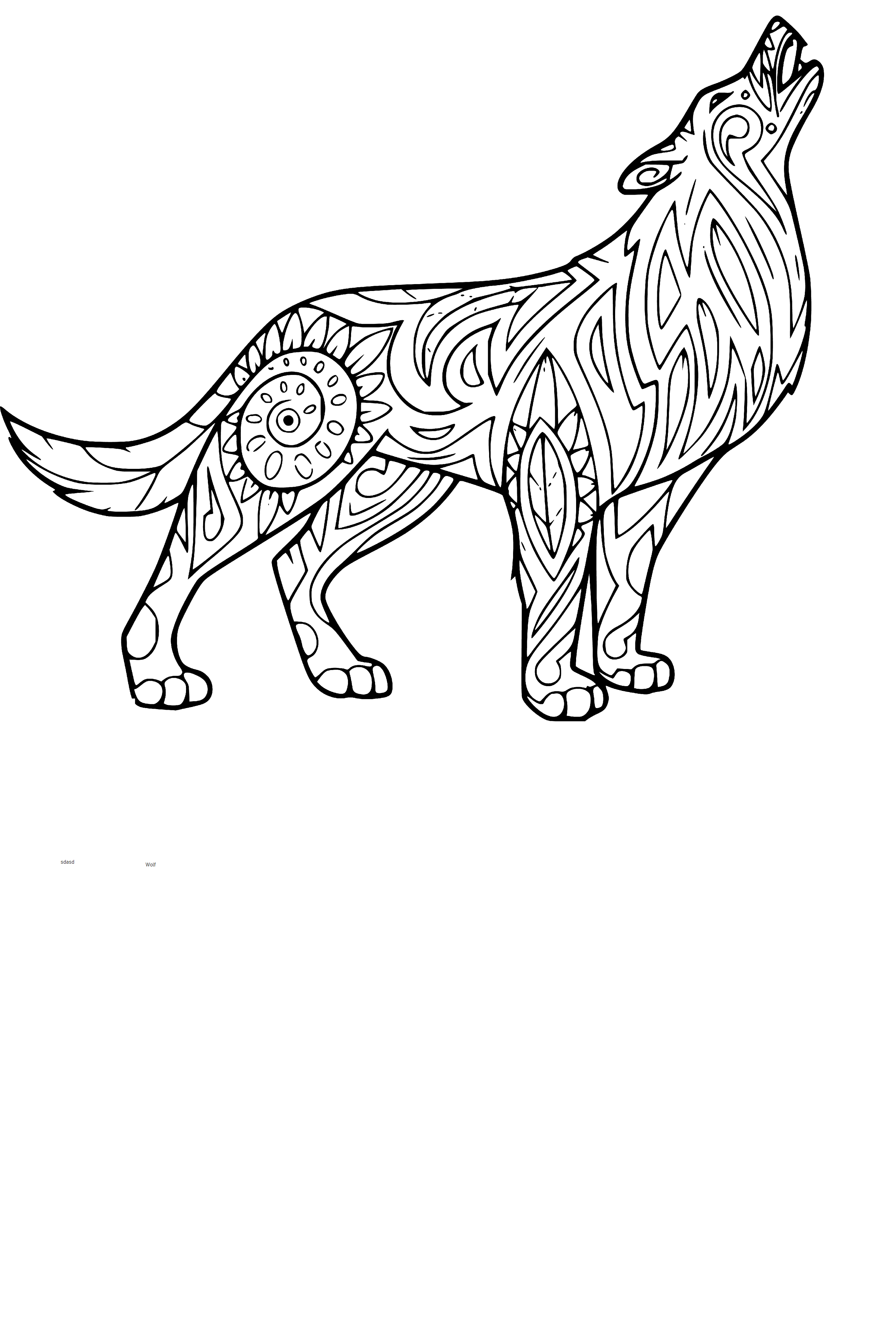 Printable Zentangle Wolf Coloring Page for kids.